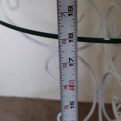 Small, Scroll Design Metal Wire Accent Table with Glass Top- Approx 16 1/2" in Diameter, 18" Tall
