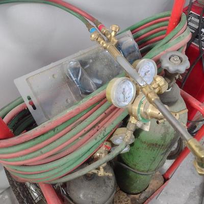 Acetylene Cutting Torch Set with Hose, Gauges, and Cart