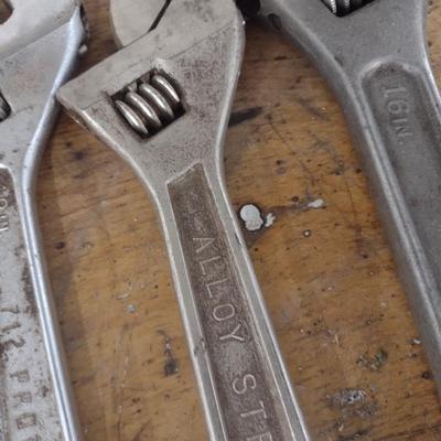 Set of Three Large Wide Span Crescent Wrenches 12"-16"