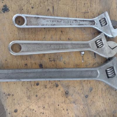 Set of Three Large Wide Span Crescent Wrenches 12"-16"