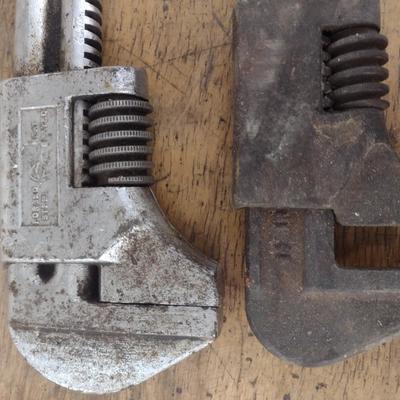 Pair of Heavy-Duty Vintage Wide Grip Pipe Wrenches