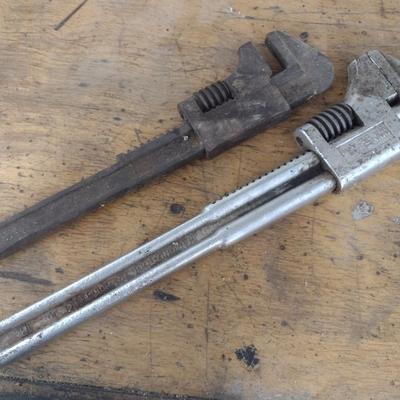 Pair of Heavy-Duty Vintage Wide Grip Pipe Wrenches