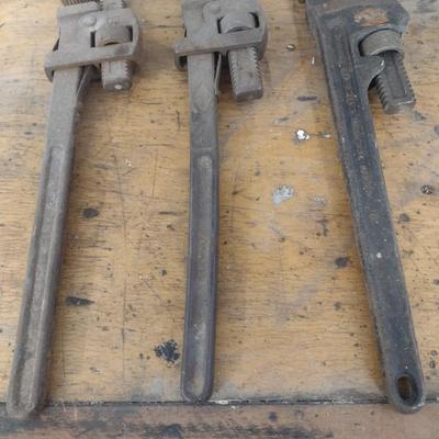 Set of Three of Heavy-Duty Vintage Pipe Wrenches