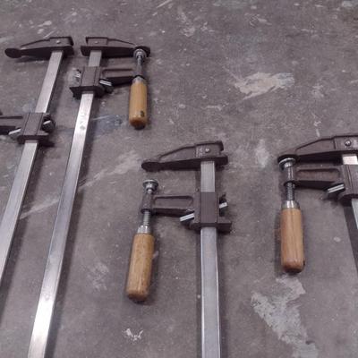 Set of Six Bar Wood Clamps Various Lengths