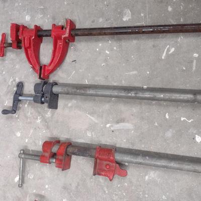 Set of Five Pipe Wood Clamps Various Lengths