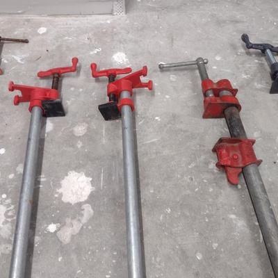 Set of Five Pipe Wood Clamps Various Lengths
