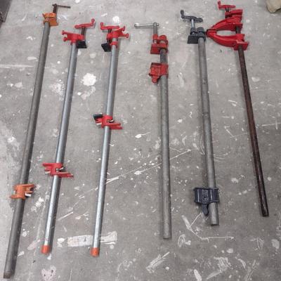 Set of Five Pipe Wood Clamps Various Lengths