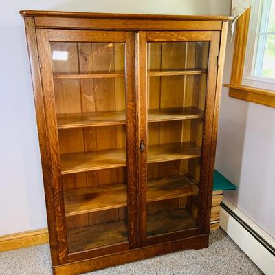 LOT 64: Wood Book Shelf with Glass Doors