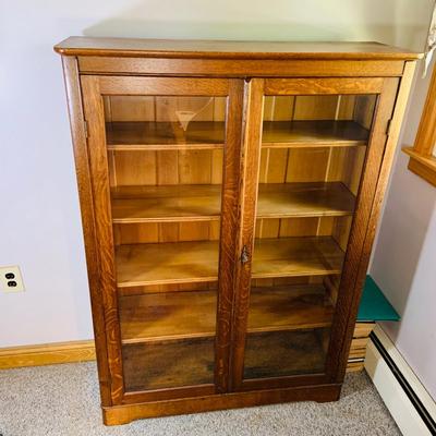 LOT 64: Wood Book Shelf with Glass Doors