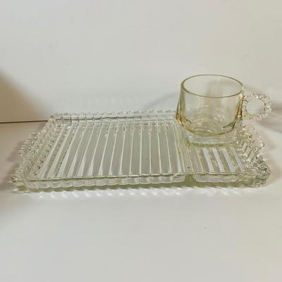LOT 65: Glass Mid-Century Snack Tray/ Ashtray with Cups (8 Cups & 8 Trays)