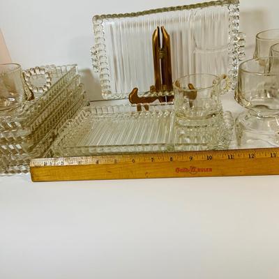 LOT 65: Glass Mid-Century Snack Tray/ Ashtray with Cups (8 Cups & 8 Trays)