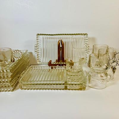 LOT 65: Glass Mid-Century Snack Tray/ Ashtray with Cups (8 Cups & 8 Trays)