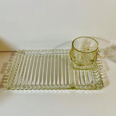 LOT 65: Glass Mid-Century Snack Tray/ Ashtray with Cups (8 Cups & 8 Trays)
