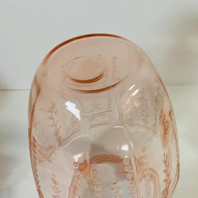 LOT 66: Pink Depression Glass - Lidded Canister, Covered Candy Dish and Vase