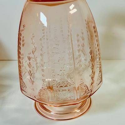 LOT 66: Pink Depression Glass - Lidded Canister, Covered Candy Dish and Vase