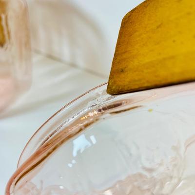 LOT 66: Pink Depression Glass - Lidded Canister, Covered Candy Dish and Vase