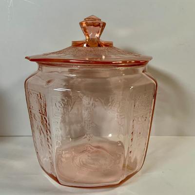 LOT 67: Collection of Pink Depression Glass - Vase, Bowl and Canister with Lid