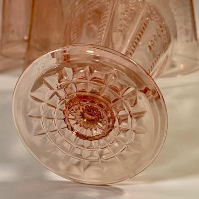 LOT 68: Large Selection of Pink Depression Glass - Glasses and Two (2) Pitchers
