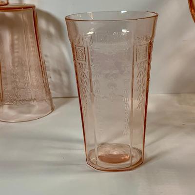 LOT 68: Large Selection of Pink Depression Glass - Glasses and Two (2) Pitchers