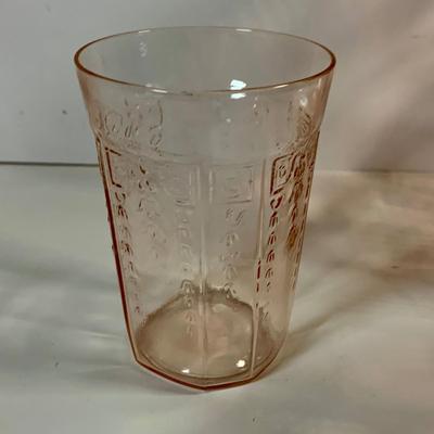 LOT 68: Large Selection of Pink Depression Glass - Glasses and Two (2) Pitchers
