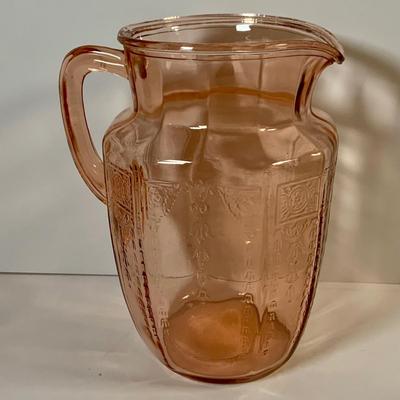 LOT 68: Large Selection of Pink Depression Glass - Glasses and Two (2) Pitchers