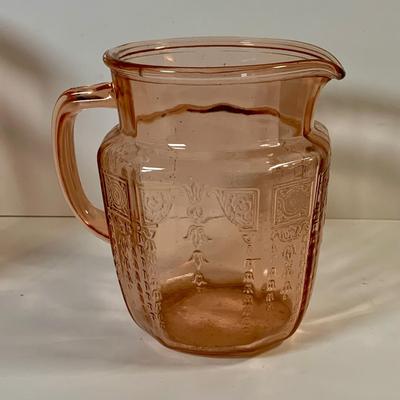 LOT 68: Large Selection of Pink Depression Glass - Glasses and Two (2) Pitchers
