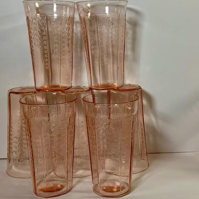 LOT 68: Large Selection of Pink Depression Glass - Glasses and Two (2) Pitchers
