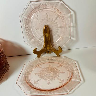 LOT 71: Pink Depression Glass Place Settings Divided Dinner Plates, Cup and Saucers and More
