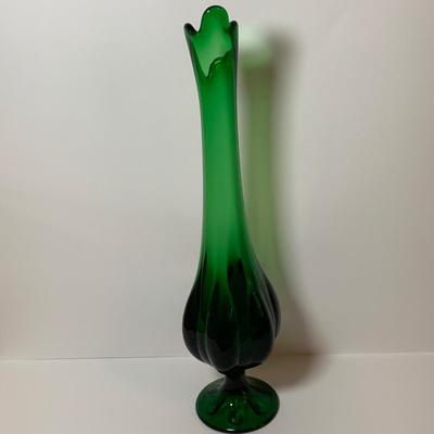 LOT 73: Vintage Green Swung Art Glass Vase