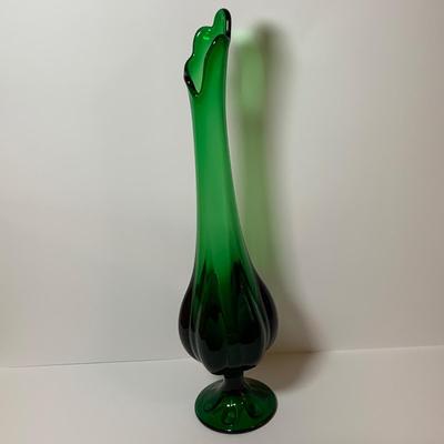 LOT 73: Vintage Green Swung Art Glass Vase