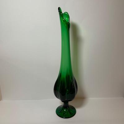 LOT 73: Vintage Green Swung Art Glass Vase