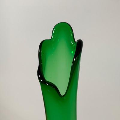 LOT 73: Vintage Green Swung Art Glass Vase