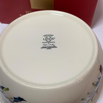LOT 75: Lenox Winter Greeting Collection - Casserole Dish with Lid, Thermal Carafe, Mugs and Spoon Rest and a Silver Lenox Christmas Tree...