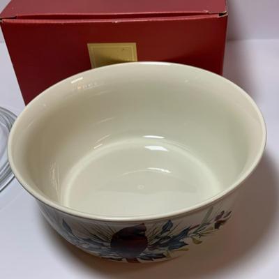 LOT 75: Lenox Winter Greeting Collection - Casserole Dish with Lid, Thermal Carafe, Mugs and Spoon Rest and a Silver Lenox Christmas Tree...