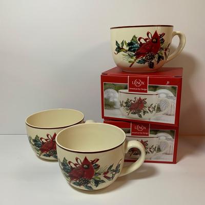 LOT 76: Lenox Winter Greetings - Large Soup Mugs (2 with Boxes), Bowl and “Bless the Home’ Serving Dish