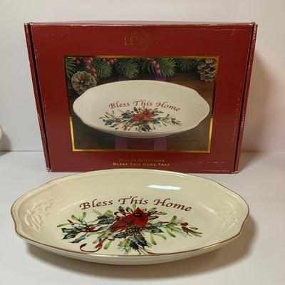 LOT 76: Lenox Winter Greetings - Large Soup Mugs (2 with Boxes), Bowl and “Bless the Home’ Serving Dish