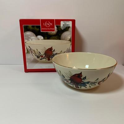 LOT 76: Lenox Winter Greetings - Large Soup Mugs (2 with Boxes), Bowl and “Bless the Home’ Serving Dish