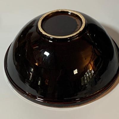 LOT 77: Collection of Brown Drip Glaze Pottery Including Pfaltzgraff Bean Pot and Serving Platter, Cups, Bowls and Platter by Various Makers