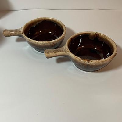 LOT 77: Collection of Brown Drip Glaze Pottery Including Pfaltzgraff Bean Pot and Serving Platter, Cups, Bowls and Platter by Various Makers