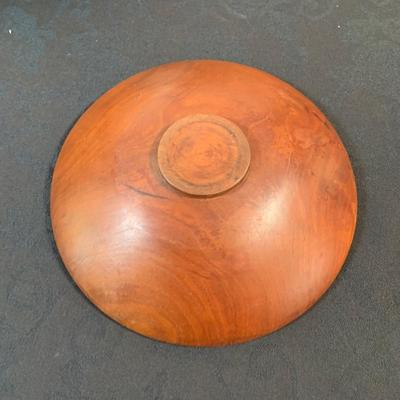 LOT 79 Wooden Bowls, Kromex Rosewood Butter Dish, Wooden Lazy Susan, Wood Handle Scoops and Magnifying Glass and Ceramic Chicken Pitcher