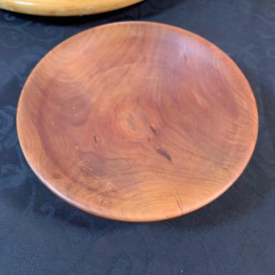 LOT 79 Wooden Bowls, Kromex Rosewood Butter Dish, Wooden Lazy Susan, Wood Handle Scoops and Magnifying Glass and Ceramic Chicken Pitcher
