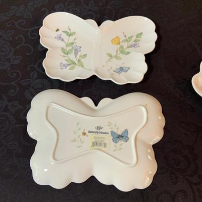 LOT 80: Lenox Butterfly Meadow Collection - “Count Your Blessings Trivet, Trinket Box, Two (2) Butterfly Shaped Plates, Butterfly Shaped...