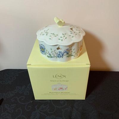 LOT 80: Lenox Butterfly Meadow Collection - “Count Your Blessings Trivet, Trinket Box, Two (2) Butterfly Shaped Plates, Butterfly Shaped...