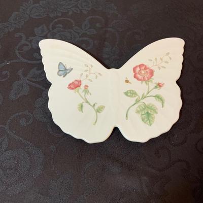 LOT 80: Lenox Butterfly Meadow Collection - “Count Your Blessings Trivet, Trinket Box, Two (2) Butterfly Shaped Plates, Butterfly Shaped...
