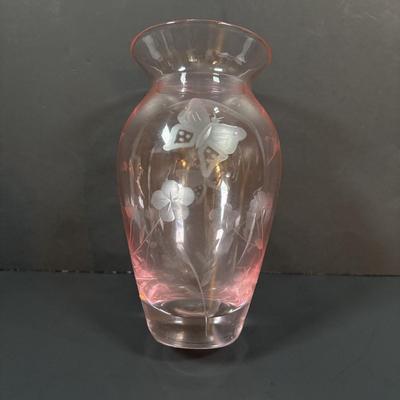 LOT 111: Butterflies & More: Lena Liu Floral Bradford Exchange Ornaments, Stained Glass Votive Candle Holder, Lenox Etched Pink Vase...