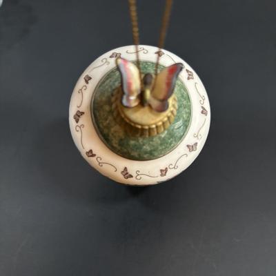 LOT 111: Butterflies & More: Lena Liu Floral Bradford Exchange Ornaments, Stained Glass Votive Candle Holder, Lenox Etched Pink Vase...