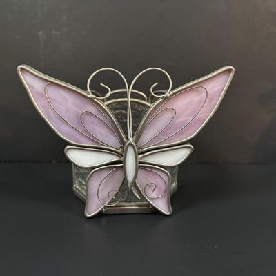 LOT 111: Butterflies & More: Lena Liu Floral Bradford Exchange Ornaments, Stained Glass Votive Candle Holder, Lenox Etched Pink Vase...