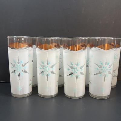 LOT 112: MCM Turquoise & Gold Atomic Frosted Snowflake Glasses (set of 8)