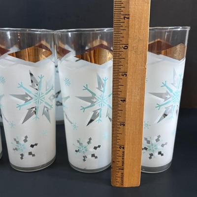 LOT 112: MCM Turquoise & Gold Atomic Frosted Snowflake Glasses (set of 8)
