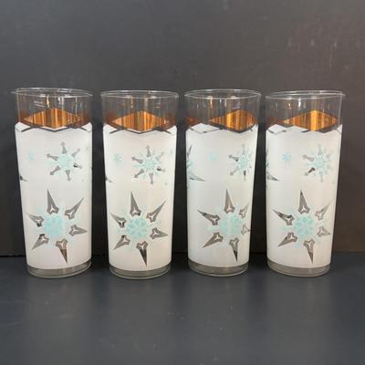 LOT 112: MCM Turquoise & Gold Atomic Frosted Snowflake Glasses (set of 8)